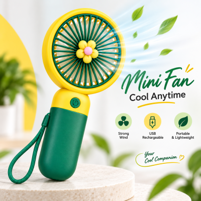 Handheld Portable Desktop Mini Fan – USB Rechargeable Pocket Sports Fan with 3 Speed Levels, Ultra-Quiet Motor, Lanyard & Versatile Indoor-Outdoor Use